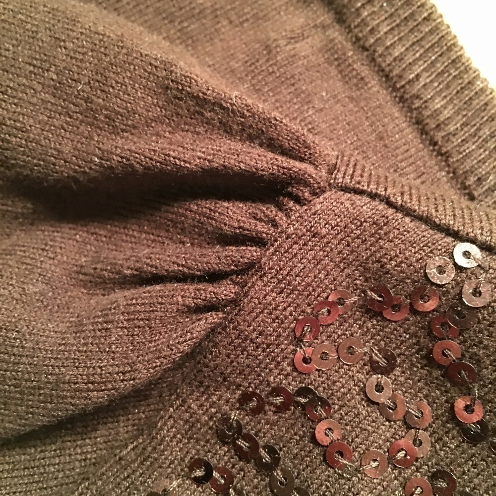 STYLE & CO. Cropped Cardigan Sweater, BROWN, Sequined, 3/4 Sleeves, Large, EUC - Picture 7 of 11